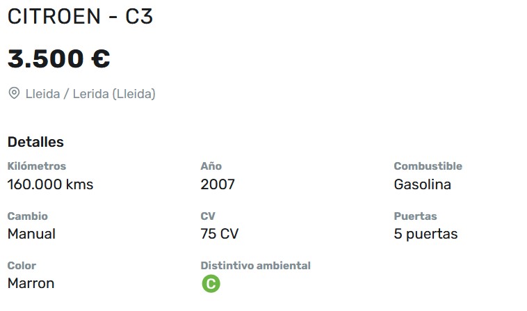 Datos Citroen C3 segunda mano Datos Citroen C3 segunda mano